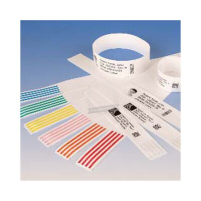 Wristbands direct thermal polypropylene on a roll Zebra Z-Band Direct Black Mark for adults coated fastener with universal durable adhesive with perforation White 25x279mm core 76mm
