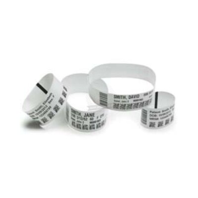 Wristbands direct thermal polypropylene in cartridge Zebra Z-Band UltraSoft for adults coated fastener with universal durable adhesive with perforation White 25x279mm core 25mm