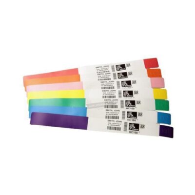 Braccialetti termica diretta polipropilene in cartuccia Zebra Z-Band Fun Black Mark per adulti chiusura rivestita con adesivo universale durevole con perforazione verde 25x254mm nucleo 25mm