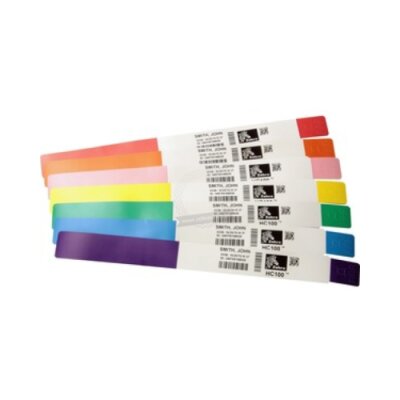 Braccialetti termica diretta polipropilene in cartuccia Zebra Z-Band UltraSoft per adulti chiusura rivestita con adesivo universale durevole con perforazione Bianca 19x279mm nucleo 25mm