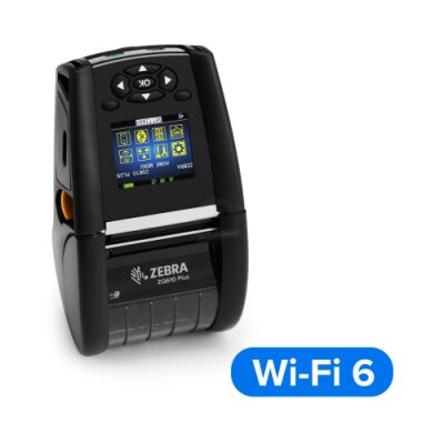 Direct thermal printer ZQ610 Plus Zebra; 2"/48mm, English/Latin fonts, Wi-Fi 6 Dual Radio(802.11AX / BT5.x), Linered platen, 0.75" core, Shoulder strap, Belt clip