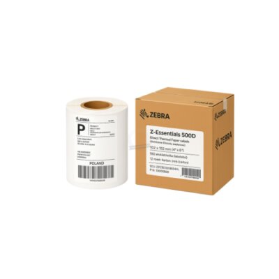 Zebra Z-Essentials 500D thermal paper labels, uncoated, with universal permanent adhesive, white, 102x152mm, 25mm core