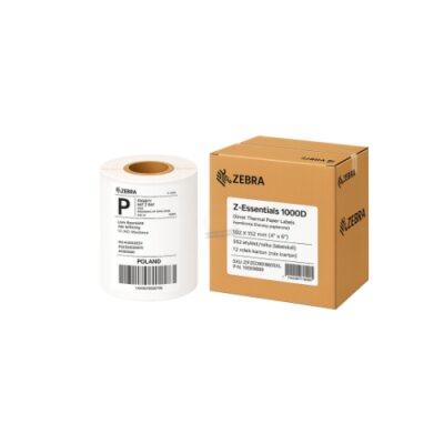 Zebra Z-Essentials 1000D coated thermal paper labels with universal permanent adhesive, white, 102x152mm, 25mm core