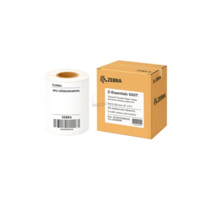 Zebra Z-Essentials 500T thermal transfer paper labels, uncoated, with universal permanent adhesive, white, 102x152mm, 25mm core